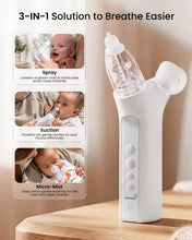 Load image into Gallery viewer, GROWNSY SniffEase Spa 3-in-1 Nasal Aspirator for Baby – Spray, Suction &amp; Mist, Hospital-Grade Powerful Electric Nose Suction with Soothing Light &amp; Music, Larger Chamber
